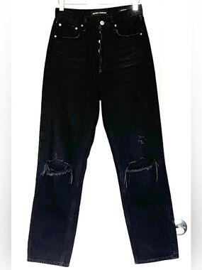 Aritzia Denim Forum The Joni High Rise Loose Black Distressed Jeans Size 24